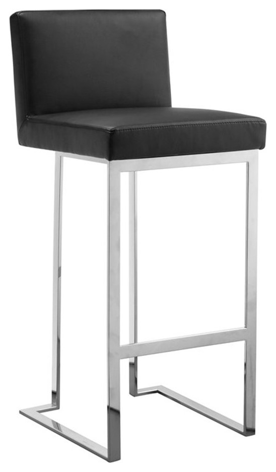 Pangea Home Dexter 30" Modern Faux Leather & Polished Steel Bar Stool