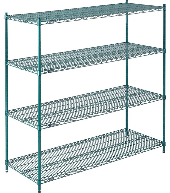Nexel 4Tier Wire Shelving Unit, 24"x60"x74", Green Epoxy Traditional