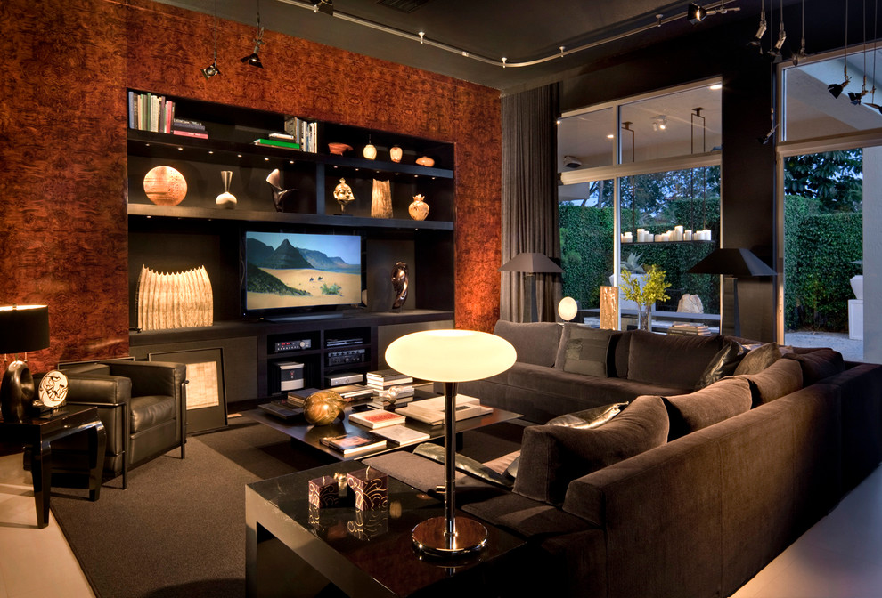 Inspiration for an eclectic home theatre in Miami.
