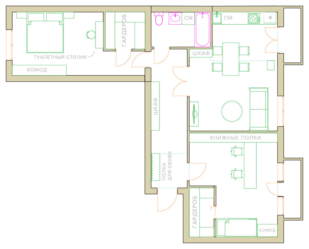 Идеи перепланировки: Три варианта трехкомнатной квартиры в доме II-08 |  Houzz Россия