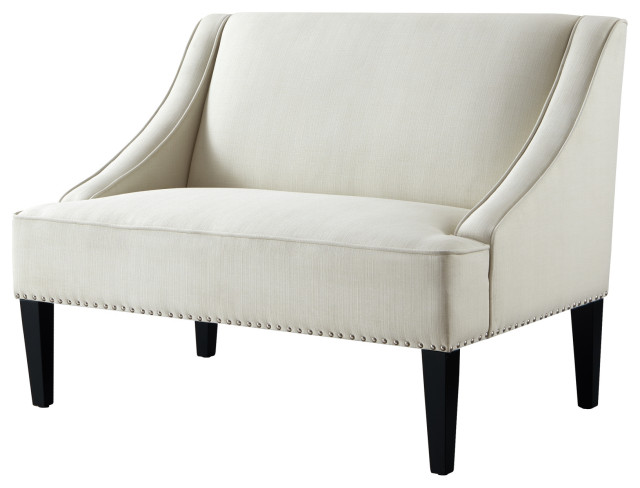 Inspired Home Aryanna Bench Upholstered, Cream White Linen