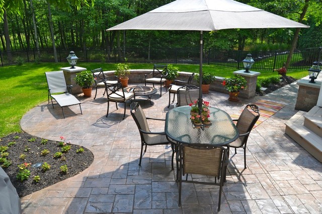 Colored Stamped Concrete Patio Sitting Wall Modern Patio