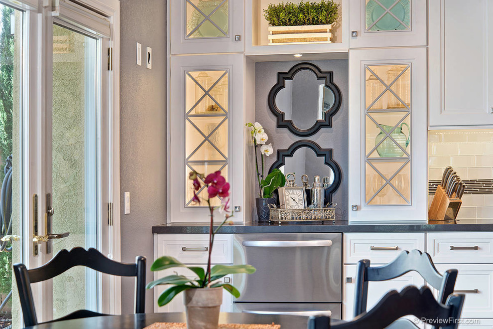 White kitchen with grey accents