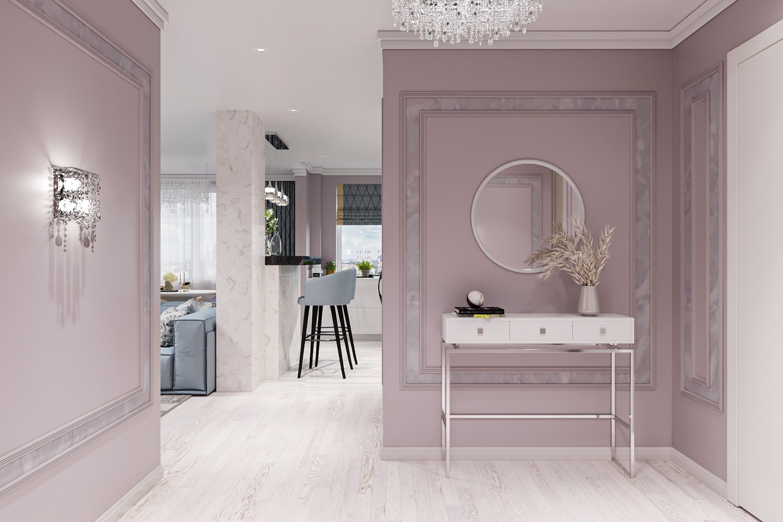 Дизайн гостиной и коридора