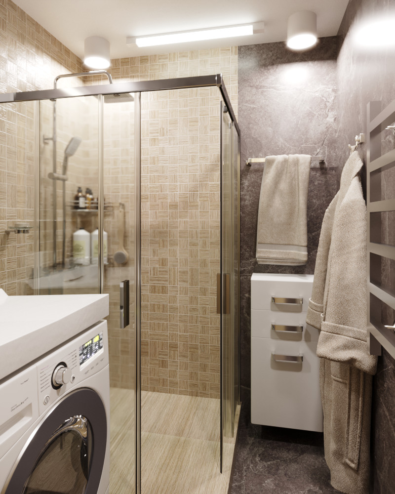 Визуализация небольшой ванной комнаты 2,3м². (1,52м×1,52м)