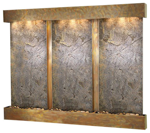 Deep Creek Falls Wall Fountain, Rustic Copper, Green Featherstone, Square Frame