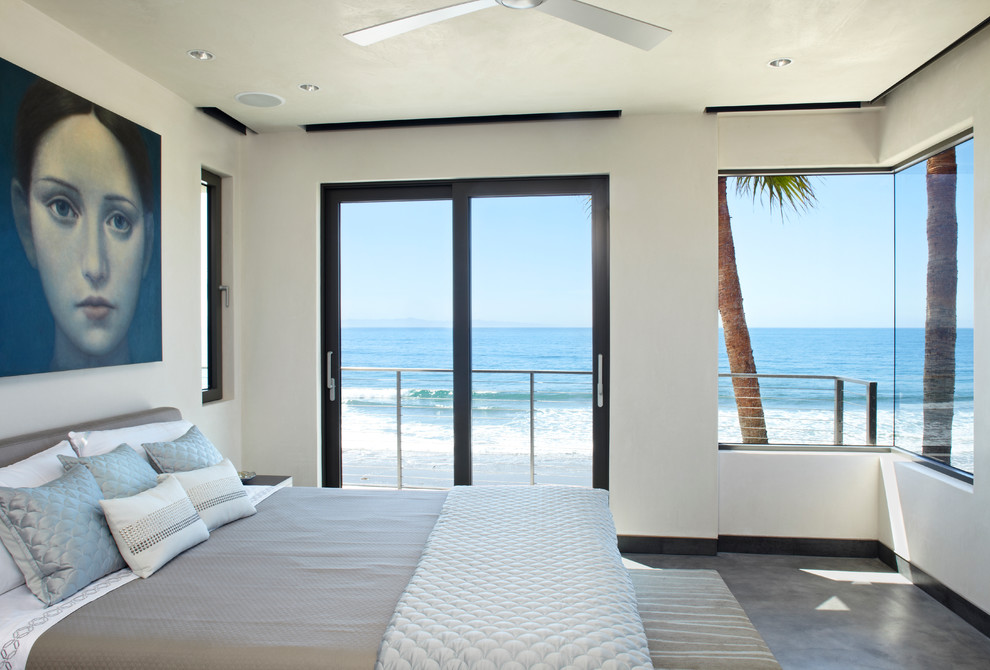 Inspiration for a contemporary bedroom in Santa Barbara with white walls.