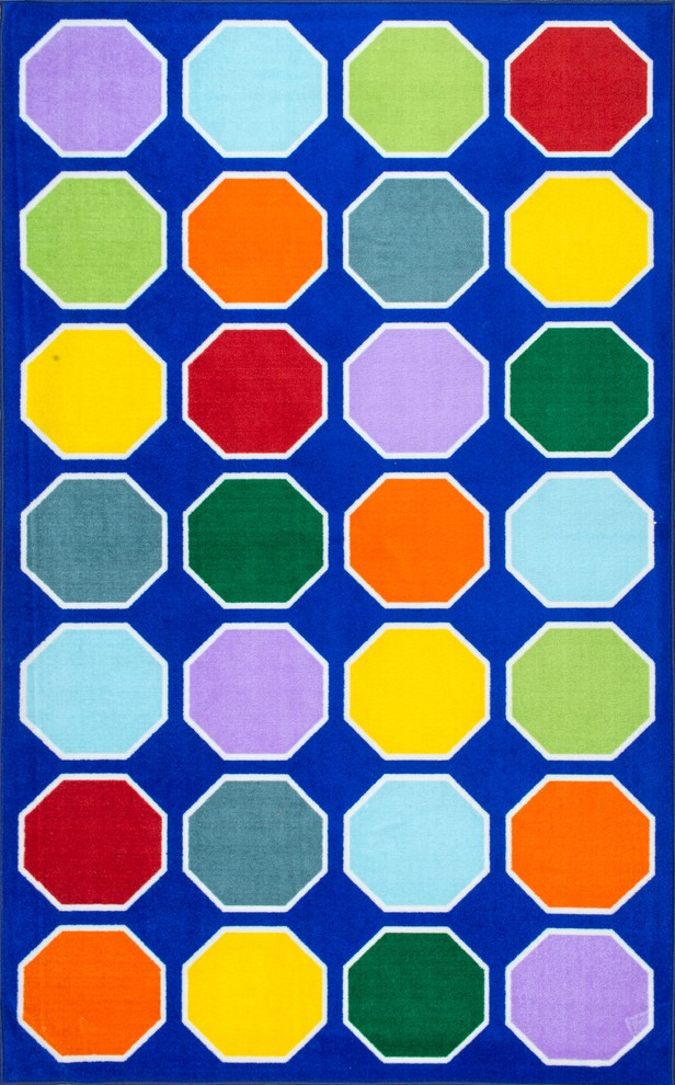 nuLOOM Kecia Printed Geometric Kids Area Rug, Blue, 4'4"x6'