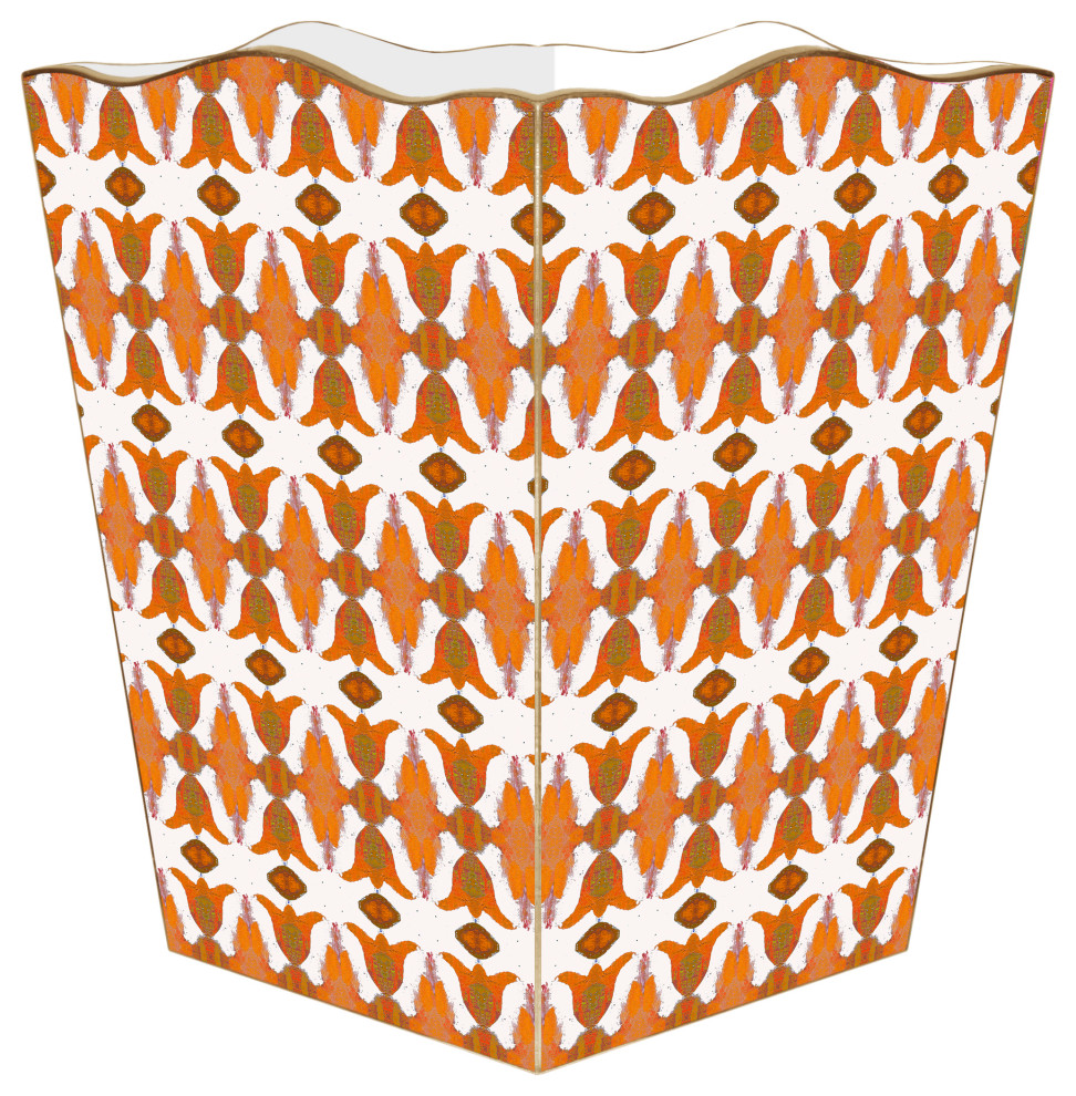 WB7788LP-Spice Market Orange Laura Park Wastepaper Basket, Scalloped Top and Wood Tissue Box Cover