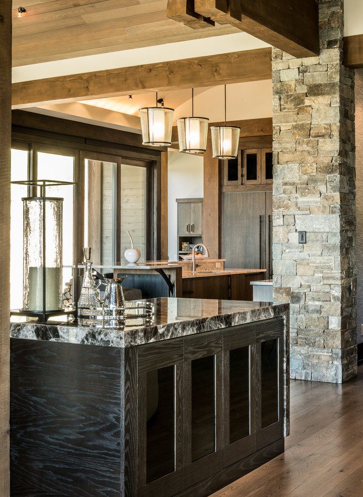 Design ideas for a transitional home bar in Other.