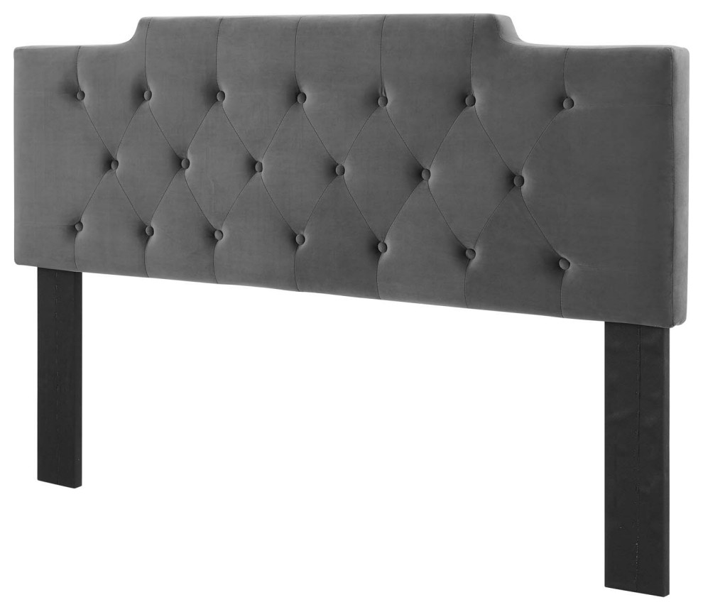 Tufted Headboard, King Size, Velvet, Dark Gray, Modern Contemporary