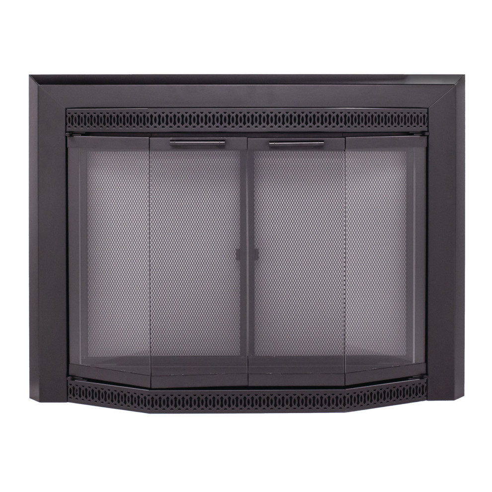 Pleasant Hearth Gavin Collection Fireplace Glass Door, Black, Small