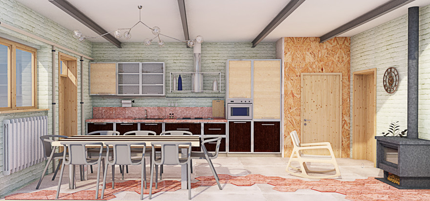 Новая просторная кухня столовая 40м2