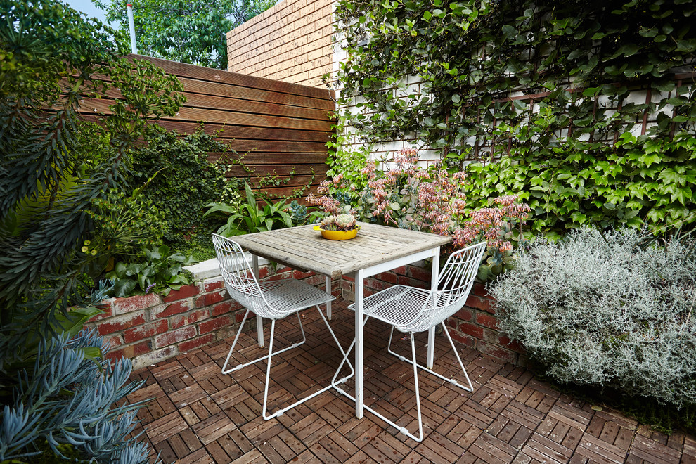 Inspiration for a small transitional patio in Melbourne with a vertical garden and no cover.