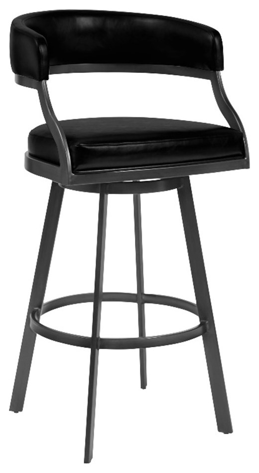Ava 26 Inch Swivel Counter Stool Curved Vegan Faux Leather Black