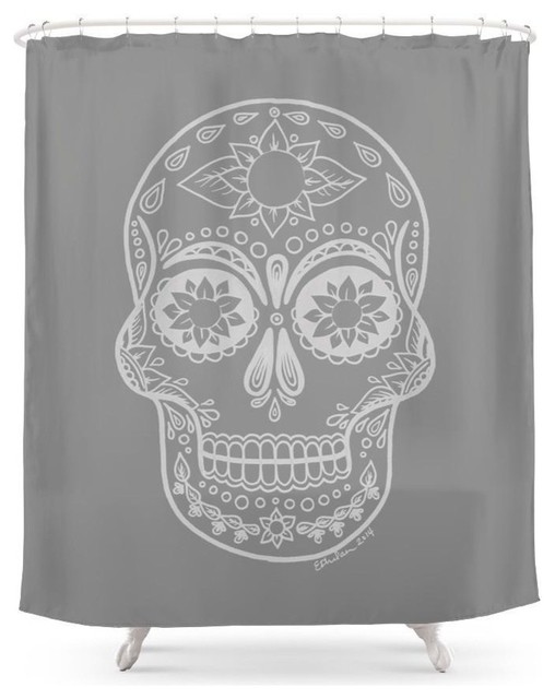 Society6 Grey Sugar Skull Shower Curtain