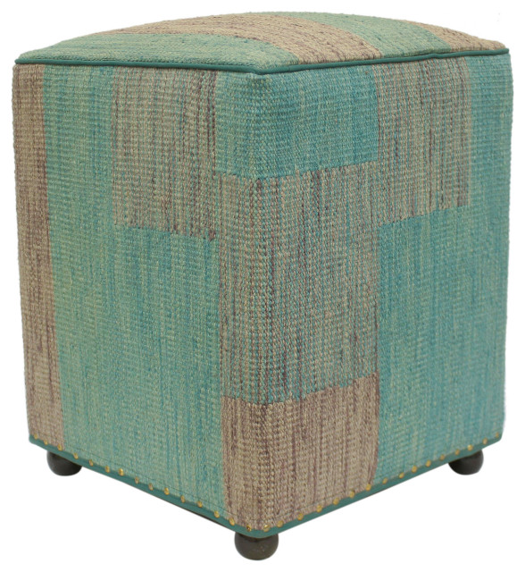 Tribal Mclean Handmade Kilim Upholstered Ottoman, 15 in. x 15 in. x 20 in. Southwestern