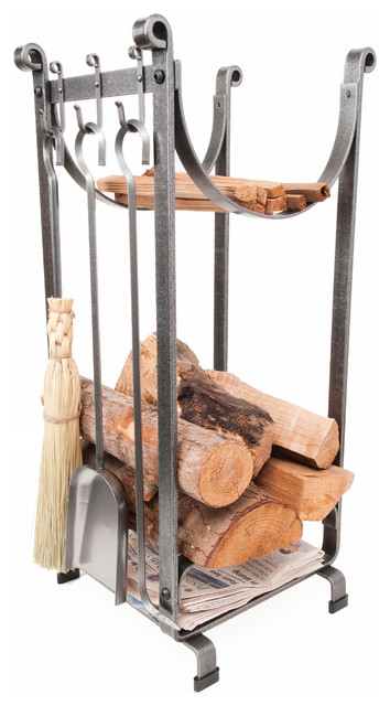 Enclume Sling Fireplace Log Rack With Newspaper Holder And Tools