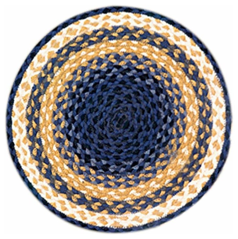 Lt. Blue/Dk. Blue/Mustard Jute Chair Pad 15.5"x15.5" Contemporary