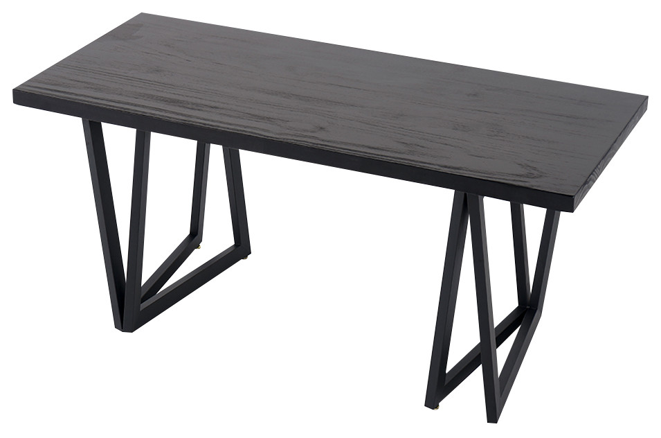 63" Rectangular Dining Table Black Solid Wood Table Top Square Metal
