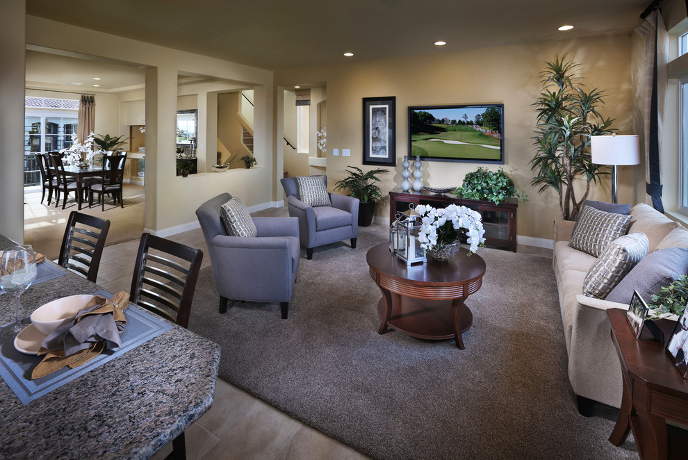 This is an example of a contemporary open concept family room in Las Vegas.