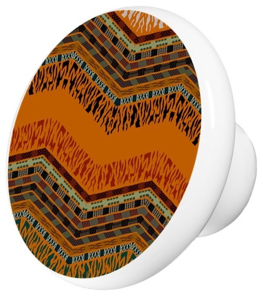 African Pattern Ceramic Cabinet Drawer Knob Southwestern