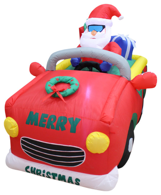 Christmas Inflatable Santa Claus Riding on Red Car Yard Decoration,6