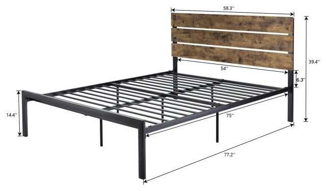 Full Size Platform Bed Frame With Wood, White Wooden Headboard Full Size