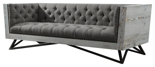 Regis Contemporary Sofa, Gray Fabric With Black Metal Legs