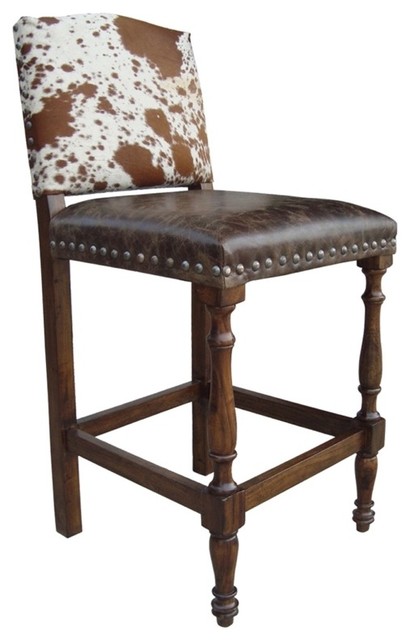 Colton Cowhide Counter Stool Set Of 4 Traditional Bar Stools
