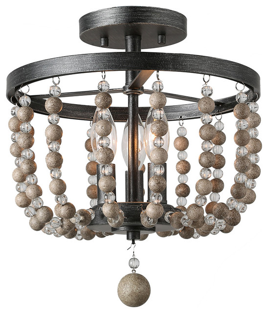 Farmhouse 3 Light Semi Flush Ceiling Lights Distressed Wood Beads Contemporary Mount Lighting By Lnclighting Llc Houzz - Semi Flush Mount Ceiling Light Wood