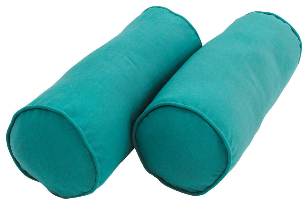 20" by 8" Solid Twill Bolster Pillows, Aqua Blue