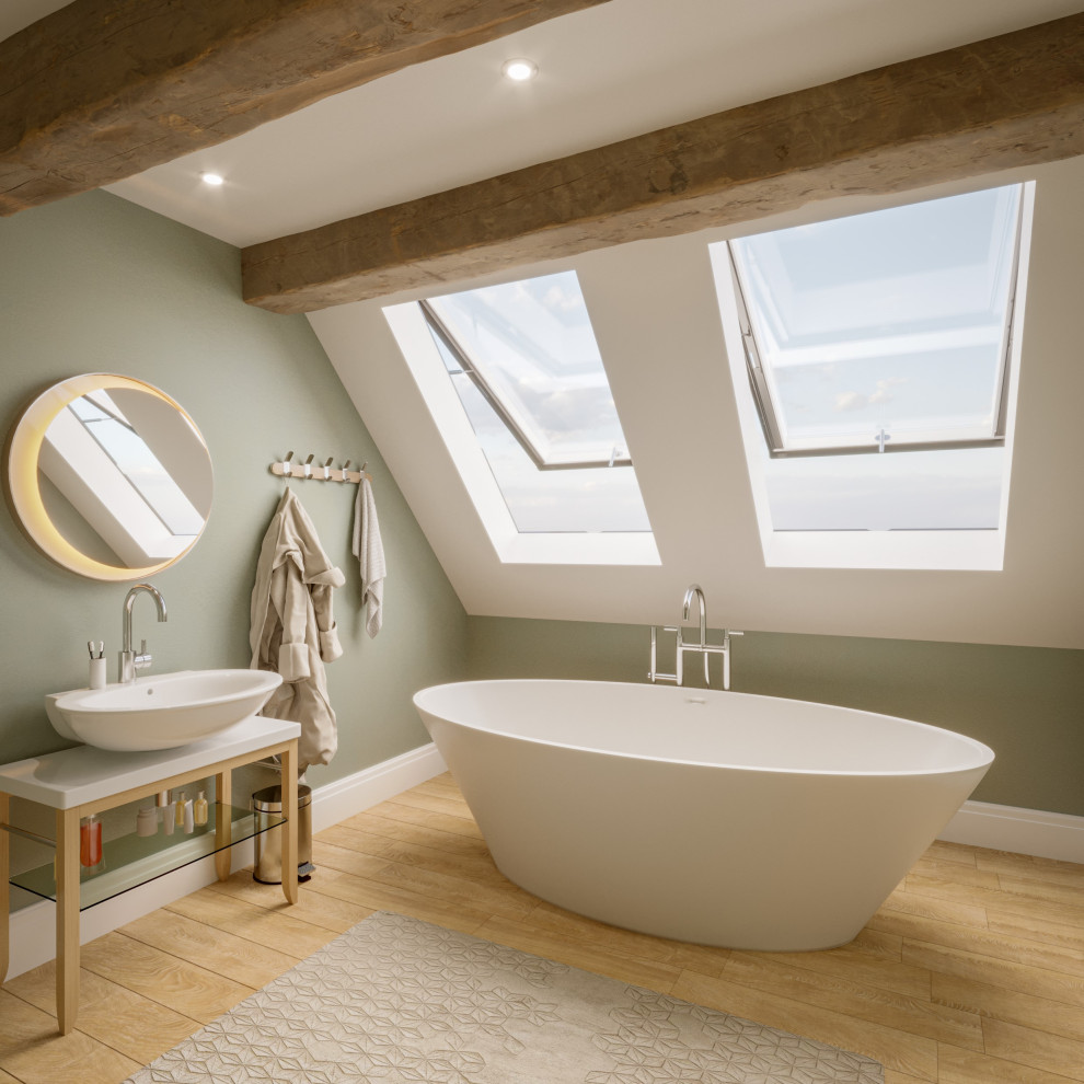 This is an example of a large contemporary ensuite bathroom in London with a single sink.