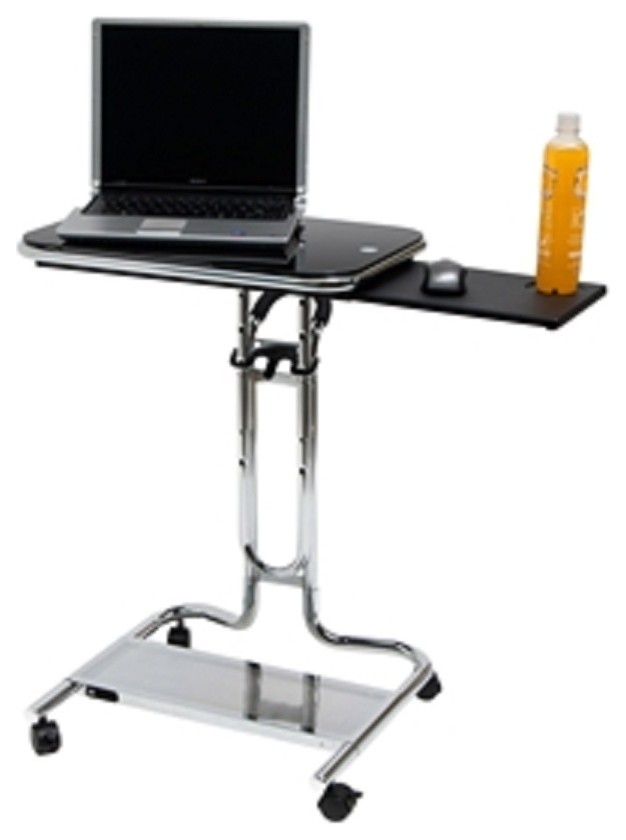 Mobile Laptop Computer Desk Cart With Black Glass Top Contemporary