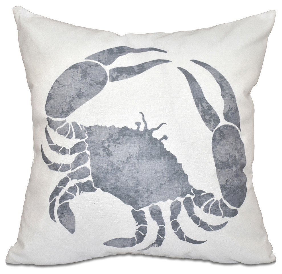 Crab, Animal Print Pillow, Gray, 18"x18"