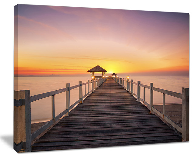 Wide Wooden Bridge Into The Sea Sea Pier Wall Art Canvas Print Beach Style Prints And Posters By Design Art Usa