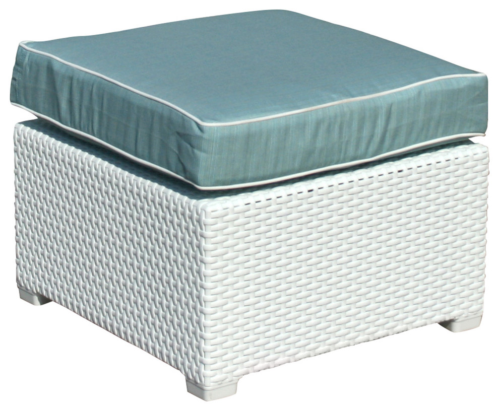 Cielo Ottoman White With Blue Fabric
