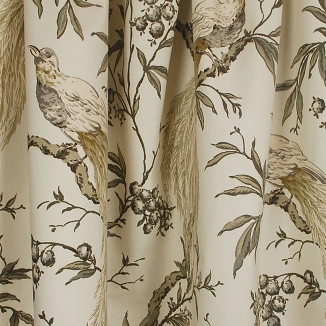 Roberta Winter Floral Bird Grey Fabric Traditional Drapery