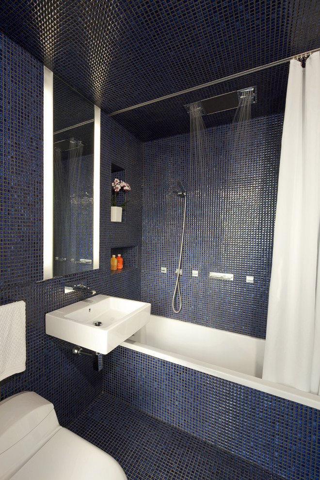 Modern bathroom in New York with mosaic tile.