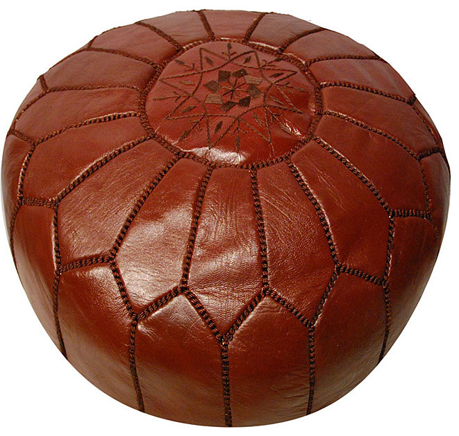 Leather Chocolate Brown Pouf Ottoman, Morocco