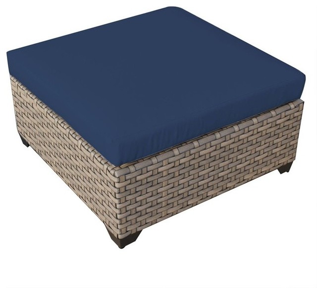 Bowery Hill 17'' Resin Wicker/Fabric Thick Cushion Patio Ottoman in