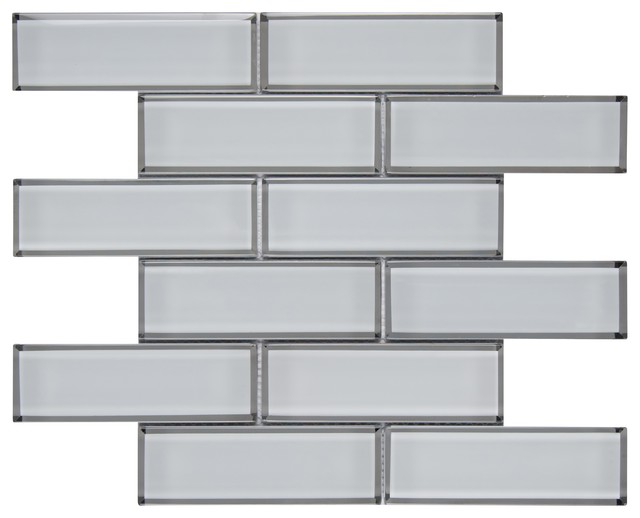 Ice Bevel Subway Glass Mesh Mounted Mosaic Tile Sample