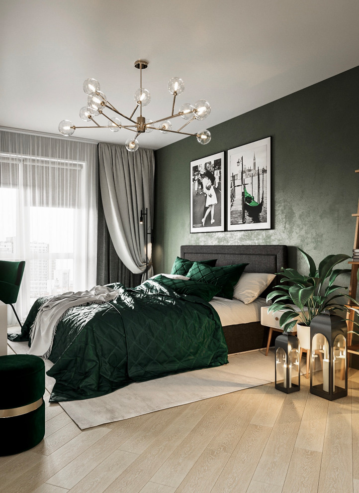 Дизайн-проект спальни в зеленых оттенках, Москва