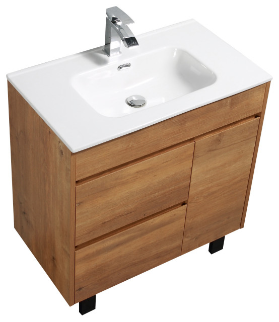 Alma Grace Natural Oak Finish Freestanding Vanity With Porcelain Sink Transitional Bathroom Vanities And Consoles By Premium Houzz - How To Finish Wood For Bathroom