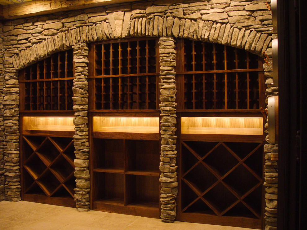 Example of a large mountain style travertine floor home design design in Atlanta with storage racks