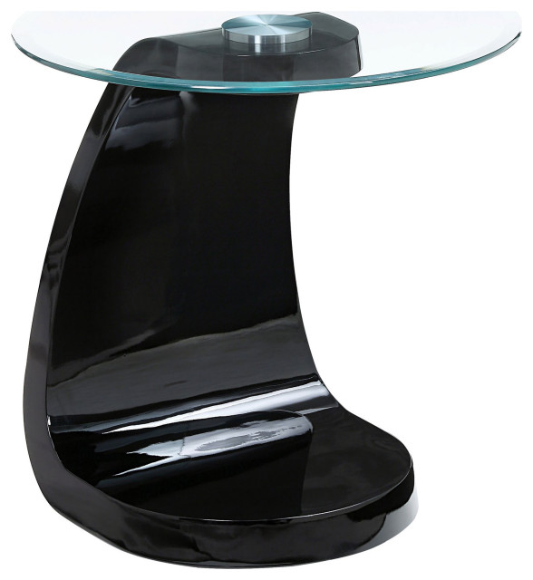 Contemporary End Table, High Gloss Cantilever Base With Clear Glass Top Contemporary Side