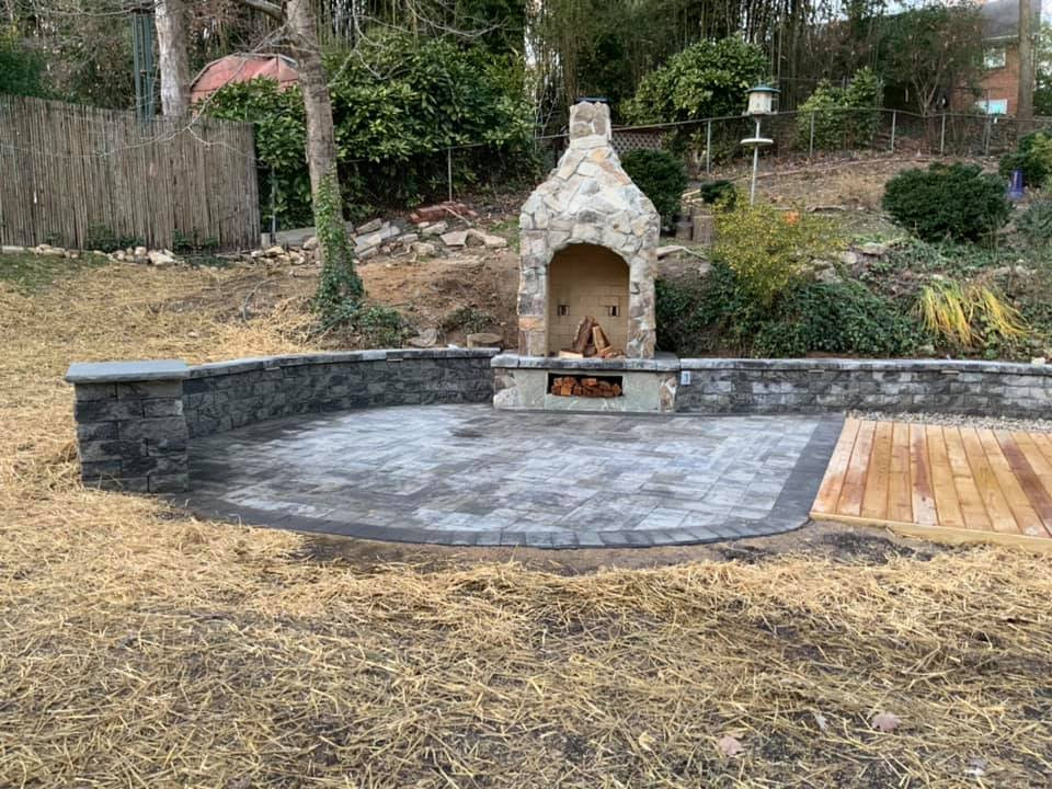New Retaining Wall, Patio and Chimney
