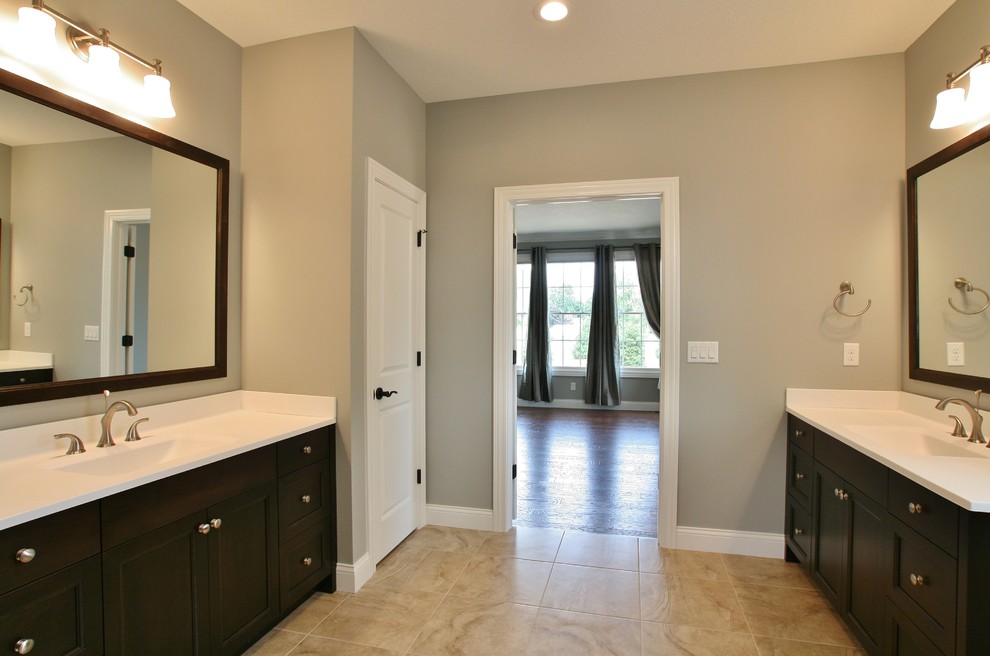 Bathroom - transitional bathroom idea in Chicago with flat-panel cabinets and brown cabinets