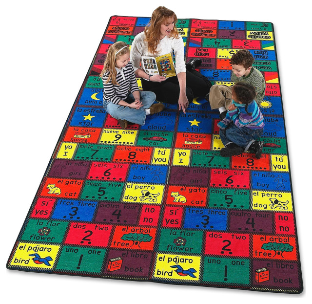 Flagship Carpets Multicolor Educational Rug For Kids Room Or Playroom Mat, Home Learning Area Or Classroom Carpet, (Seats 20), 6'x8'4", Stars Seating