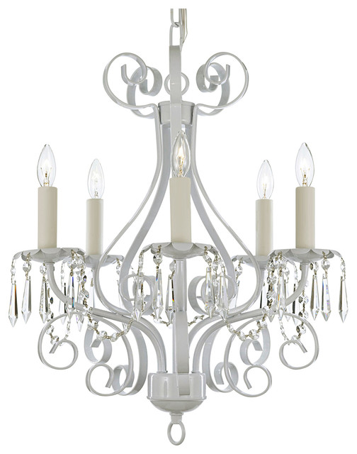 White Wrought Iron Crystal Chandelier Country French 5 Light Pendant White Wrought Iron Crystal Chandelier Country French 5 Light Pendant Lamp